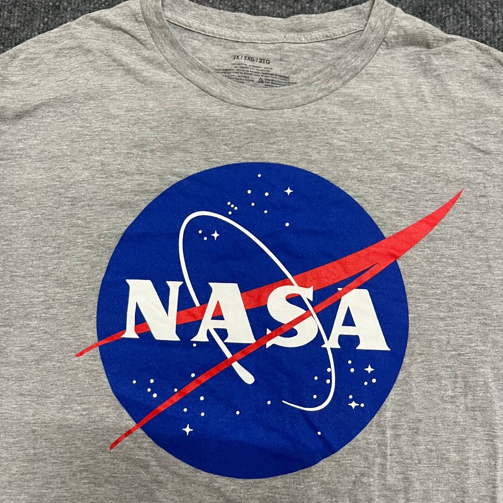 NASA T-Shirt Mens Size 2XL Gray Graphic Logo Short Sleeve Cotton Blend Casual